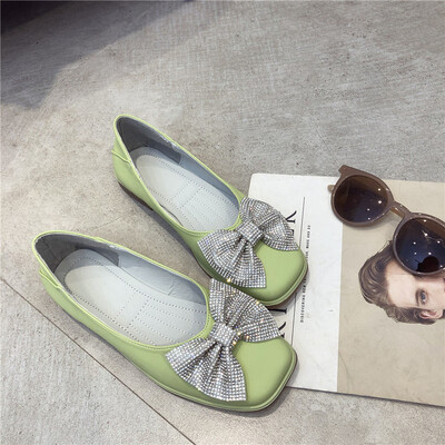 

Square shoes women summer flat bottom Joker bow night fairy Feng Shui drill grandma shoes