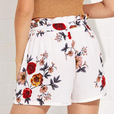 

Tailored Women Print Casual Belt Loose Hot Pants Lady Summer Beach Shorts Trousers