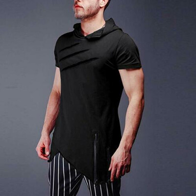 

Fashion Mens Slim Fit Solid Hooded Hoodie Short Sleeve Casual T-Shirt Tops