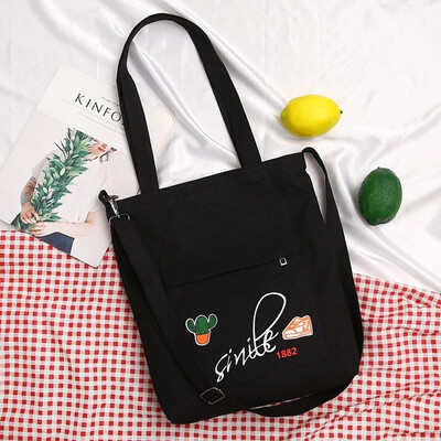 

Women Crossbody Bag Canvas Letters Cactus Print Multifunction Capacity Preppy Shoulder Messenger Bag