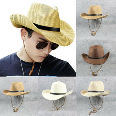 

1Pcs Casual Men Straw Solid Color Panama Hat Handmade Cowboy Cap Travel Sunhat