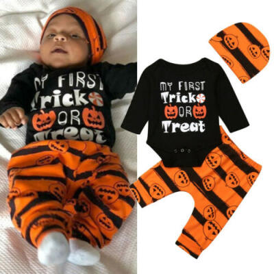 

Halloween Newborn Baby Boy Long Sleeve RomperPumpkin Leggings Pants Hat Clothes