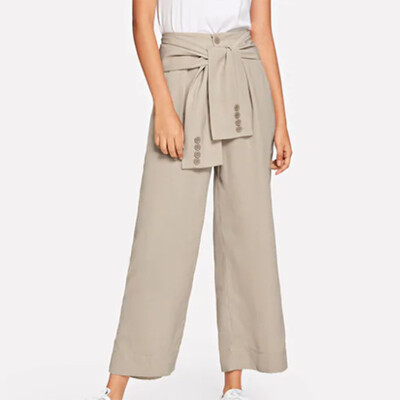 

Women Causal Office Ladies High Waist Solid Calf-length Pants Sandy Beach Pants