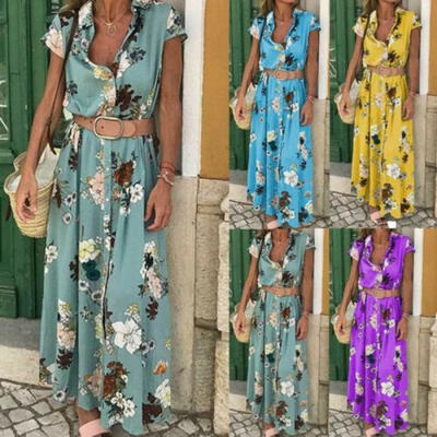 

Women Boho Maxi Dress Beach Floral Long Sundress Summer Evening Party Cocktail