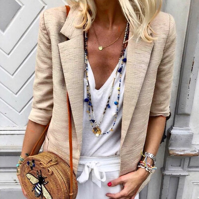 

Roseonmyhand Fashion Women OL Elegant Three Quarter Sleeve Solid Color Jacket Casual Cardigan