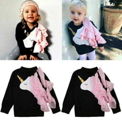 

0-6T Toddler Baby Kid Girls Unicorn Ruffle Sweatshirts Long Sleeve Pullover Top
