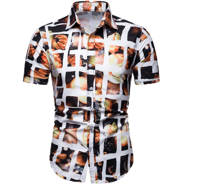 

Mens Summer Casual Floral Plaid Short Sleeve Lapel Shirts T-Shirt Tops blouse