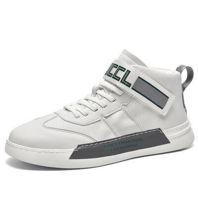 

British casual shoes mens high to help increase breathable super fiber reflective white shoes students fashion Korean version of the old shoes men
