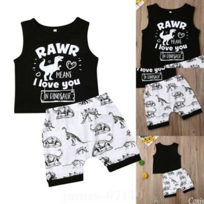 

US Newborn Kid Baby Boy Dinosaur Vest Top T-shirt Short Pants 2Pcs Outfit Summer