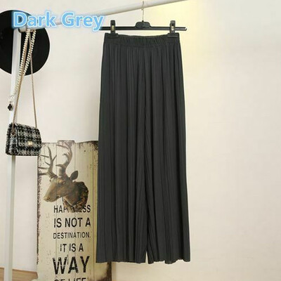

Women Pleated Chiffon Flax Wide Leg Pants Elastic Waist Trousers Casual Pants