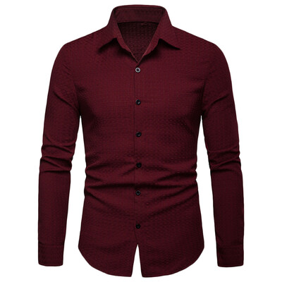 

Solid Plaid Texture Turn Down Collar Shirt