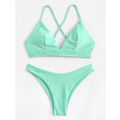 

Saidsome Fashion Women Sexy Solid Color V-Neck Bottom Bikini Set Padded Bandage Swimsuits