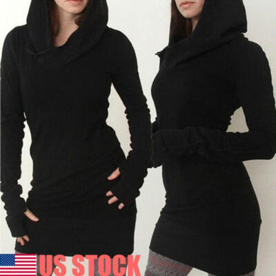 

Womens Slim Fit Hooded Dress Long Sleeve Casual hoodie Sweater Bodycon Dresses