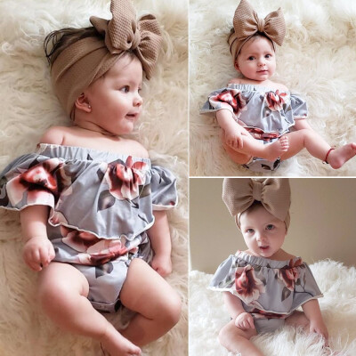 

Infant Baby Girl Floral Off-Shoulder Romper Playsuit 2PCS Outfit Overall Clothes