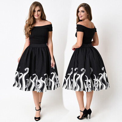 

Roseonmyhand Womens Octopus Squid Fancy Print Pattern Mini Knee Length Skater Skirt