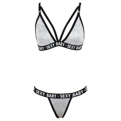 

Toponeto Fashion Women Letter Solid Patchwork Sexy Lingerie Underwear G-String Set