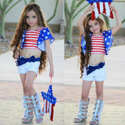 

US Infant Baby Girl July 4th Independence Day TopJeans Pants Summer Clothes Set