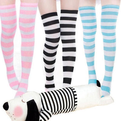 

Hot Womens Over Knee Long Stripe Print Ladies Thigh High Striped Patterned Socks