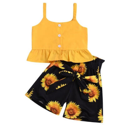 

New Baby Girls Clothes Crop Tops Sunflower Shorts Pants Outfits