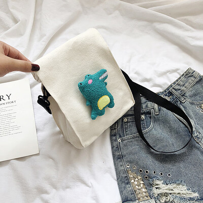 

Fashion cute messenger bag casual simple wild shoulder bag 2019 new cartoon cute little dinosaur canvas bag