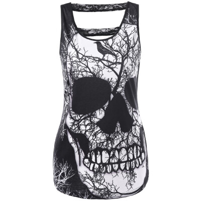 

Lace Trim Cut Out Skull Tank Top