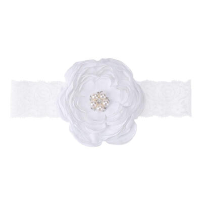 

Baby Girls Rose Rhinestones Lace Pearls Headbands Infant Elastic Hairbands