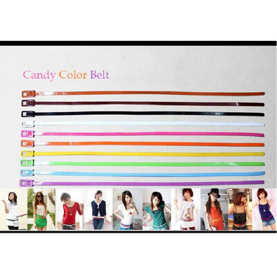 

Fashion Women Girls Candy Colors Belt Adjustable Low Waist Narrow Thin Skinny Belt PU Leather Purple