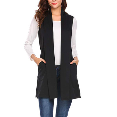 

Roseonmyhand Women Casual Sleeveless Cape Shawl Pocket Draped Open Front Cardigan Vest Coat