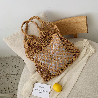 

Tailored Womens Fashion Woven Shoulder Bag Solid Color Handbag Woven Bag Beach Bag