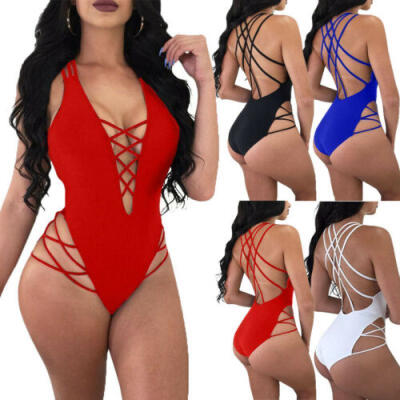 

Womens Lace Up Straps Monokini Bikini Sets One-Piece Swimwear Swimsuit Swimming