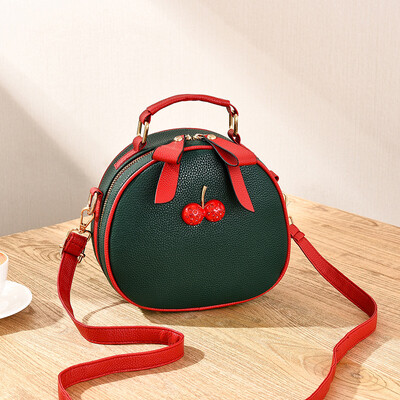 

Korean casual female bag hit color side small round bag cute cat shoulder diagonal package cherry girl handbag
