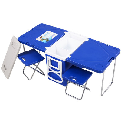 

Multi Functional Rolling Picnic Cooler w Table & 2 Chairs-Blue