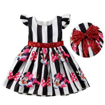 

Toddler Kid Baby Girl Mickey Mouse Party Dress Bowknot Stripe Vest Skirt Clothes