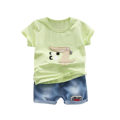 

Baby Clothes Summer Baby Boys Short Sleeve Cartoon Dinosaur Print Tops Blouse T-shirtDenim Shorts Casual Outfits Sets