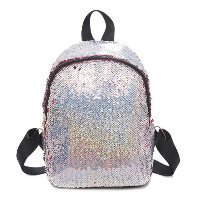 

Laser Travel Backpacks Women School Bags Sequins PU Leather Small Knapsack