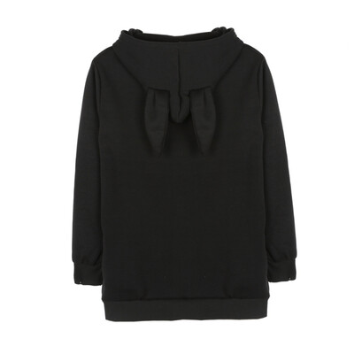 

Fashion Women Rabbit Ear Hooded Hoodies Solid Long Loose Pullovers