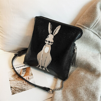 

Qiao Bani 2019 new Korean chic fashion printing rabbit hair ball shoulder diagonal tide handbags a generation