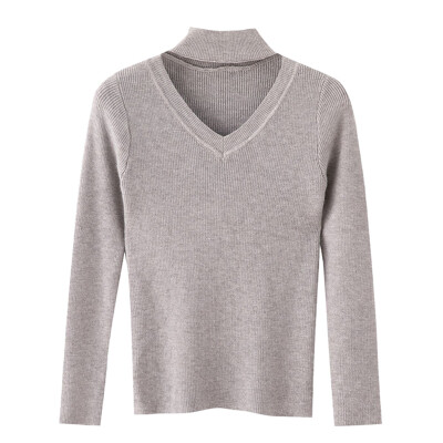 

Sweaters V-neck slim slimming women Halter long sleeve knitted tops Autumn v-neck winter pullover Casual ladies jumper pull slim