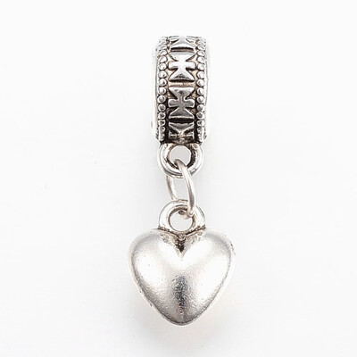 

Tibetan Style Alloy European Dangle Beads Large Hole Pendants Heart Antique Silver 27mm Hole 5mm Pendant 12x9x4mm