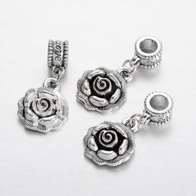

Tibetan Style Alloy European Dangle Beads Large Hole Rose Beads Antique Silver 28mm Hole 5mm