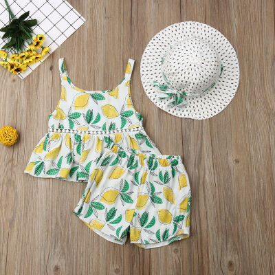 

Summer Baby Kids Girls Toddler Dress TopsShort Pants Hat Outfits Clothes Set