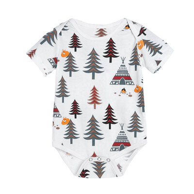 

Baby Kids Toddlers Tree Printed Tops Rompers Short Sleeve Jumpsuit Bodysuit