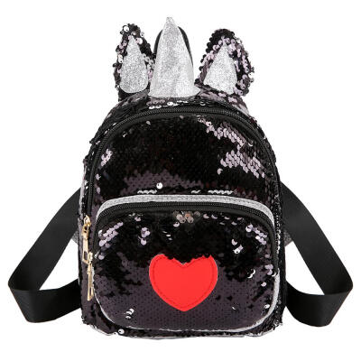 

Ear Horn Decor Travel Backpacks Cute Kids Sequins Knapsack Heart Rucksack