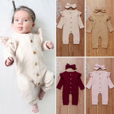 

2PCS Newborn Baby Girl Boy Clothes Knitted Cotton Romper Jumpsuit Solid Outfits