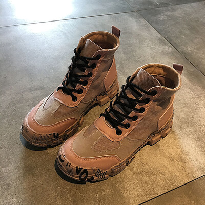 

Red canvas shoes Korean version of ulzzang round-head lace boots graffiti high-top shoes