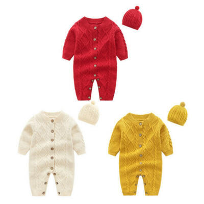 

Newborn Baby Girl Boy 2PCS Winter Clothes Set Knitted Romper Jumpsuit Outfit Set