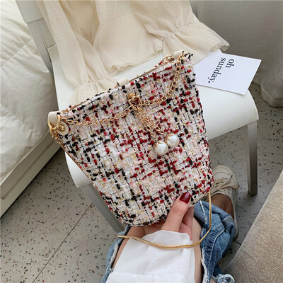

Joker ins popular small bag fairy summer fashion woven Pearl shoulder Messenger bag tide