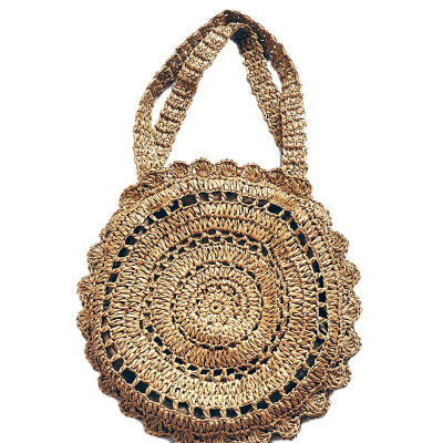 

2019 Large Capacity Women Straw Shoulder Bags Solid Summer Beach Bags Hollow Out Handmade Circular Woven Reusable Shopping Bags