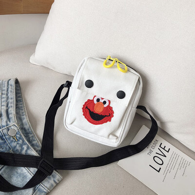 

Casual fashion ugly sesame street canvas bag female 2019 new cute cartoon simple versatile shoulder Messenger bag