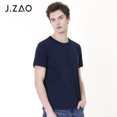 

JZAO Beijing made mens liquid ammonia cotton short-sleeved T-shirt navy blue XXL 185104A
